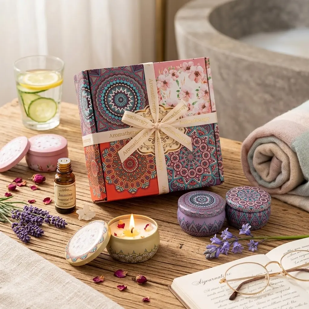 4 Pcs Aromatherapy Scented Candle Gift Set - Lavender, Rose, Jasmine & Wild Bluebell | Stress Relief & Self-Care Candle Set for Relaxation, Yoga & Bath | Ideal Holiday Gift