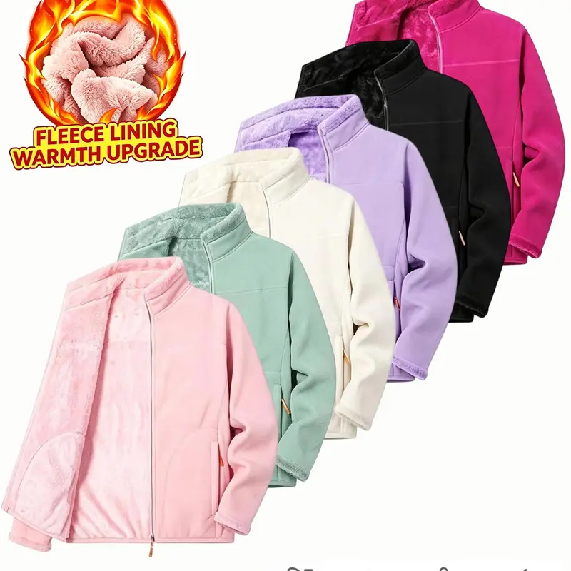 LIFE KEEPS MOVING women’s fleece jacket, basic full-zip stand-collar jacket, lightweight outdoor casual top, long sleeves, ultra-soft, comfortable, fashionable women’s fleece warm jacket
