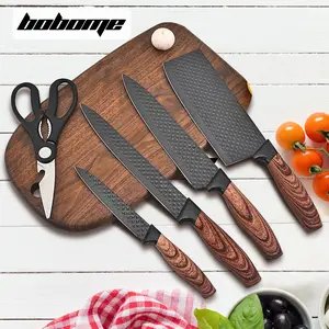 Knife Set, 6-Piece Kitchen Knife Set for Chef, Sharp Knife Set with Universal Knife Block Wooden,Anti-Rust Non-stick Stainless Steel Ergonomic Design,Aesthetic Knives,Dishwasher Safe