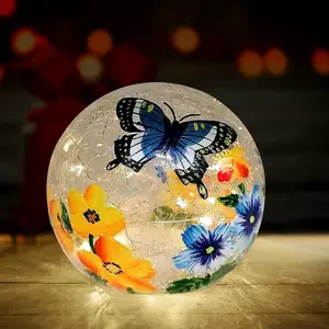 Crackle  Ball Light Butterfly Floral  LED Night Light Indoor Tabletop Decorative Sphere Lamp for  Decor Christmas Birthday Wedding Girls Women's  (1 Pack)