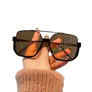 Unisex Oversized Square Retro Double-Bridge Sunglasses - Unisex Fashionable Glasses with UV-Protection Mirror Lenses, Ideal for Driving, Outdoor Activities