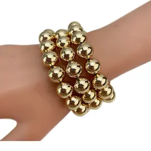 Gold Tone Beaded Stretch Bracelet - Fashionable & Comfortable for Everyday Wear