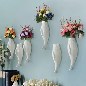 3D Hangable Ceramic Goldfish Vase - Modern Home Decor Sculpture, Wall-Mounted Flower Holder for Restaurant Mural Hanging