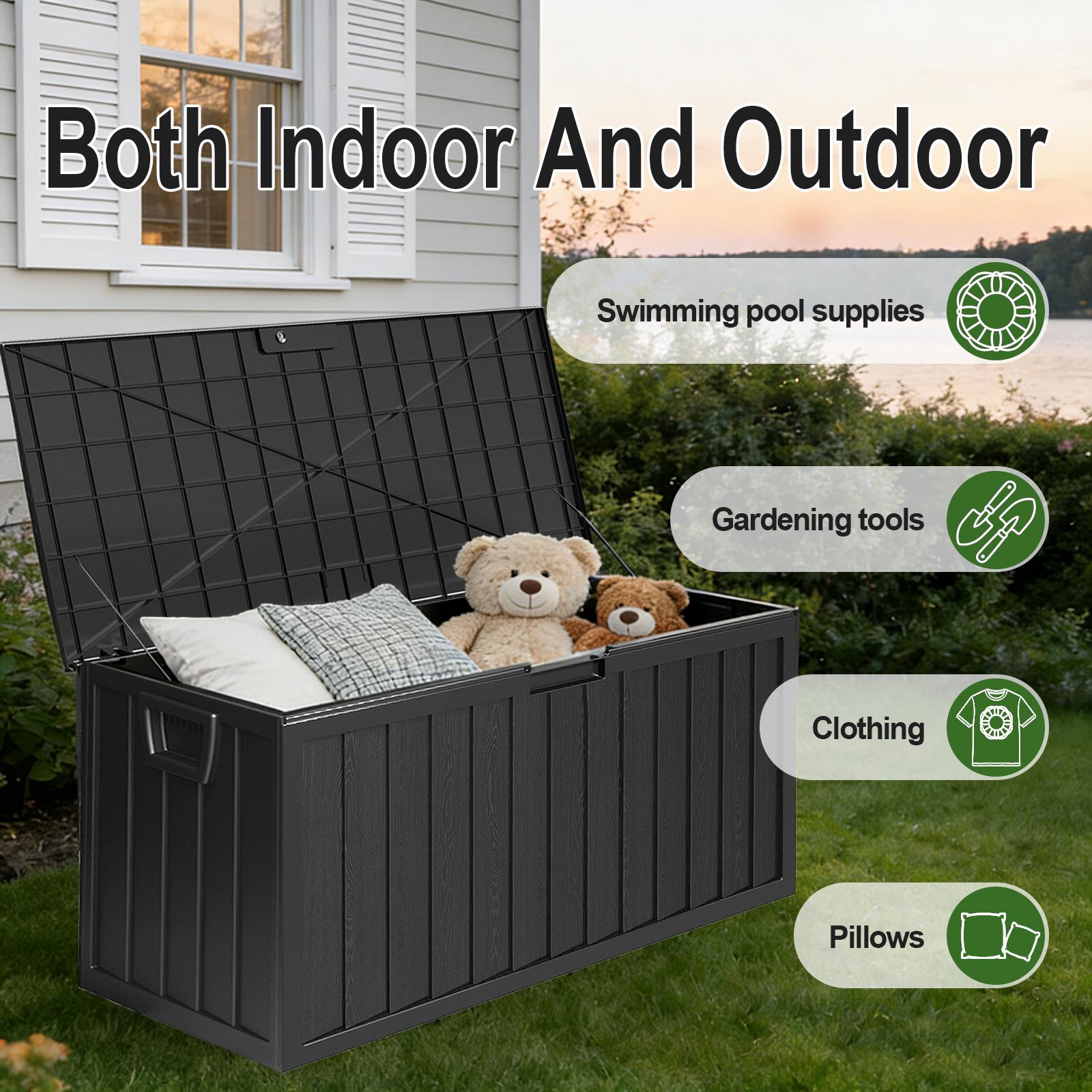 75 Gallon Heavy-Duty Waterproof Outdoor Storage Box with Flip-Top Lid & Large Deck Box Suitable for Pool Accessories, Tool Chest