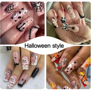 Halloween Nail Art Stickers Set, Pumpkin Spider Web Skull Bat Design, DIY Self-Adhesive Nails, Perfect Gift for Women & Girls