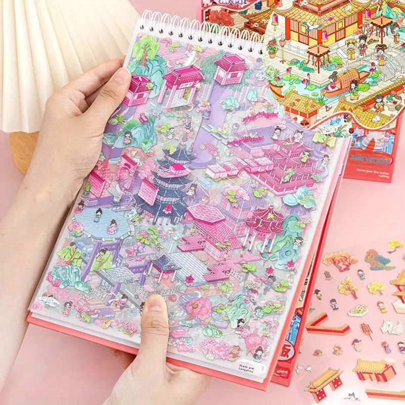 Large Scene City Series Miniature Scenery Collection Book, Large Size Landscape Stickers, Scenes Stickers, Detailed Building Decals for Model Making Crafts, Durable Adhesive Decorative Stickers