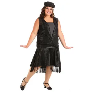 Plus Size Black Jazz Flapper Costume for Women