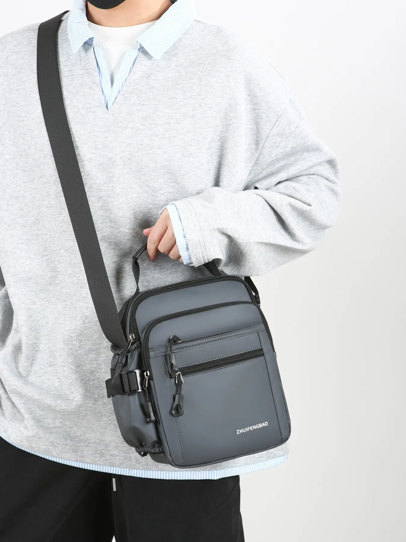 1pc Men's single shoulder crossbody bag with solid color zipper closure, fashionable, casual, versatile, exquisite, trendy, practical, suitable for daily shopping, dating, dining, men's single shoulder crossbody bag, Casual Messenger Bags