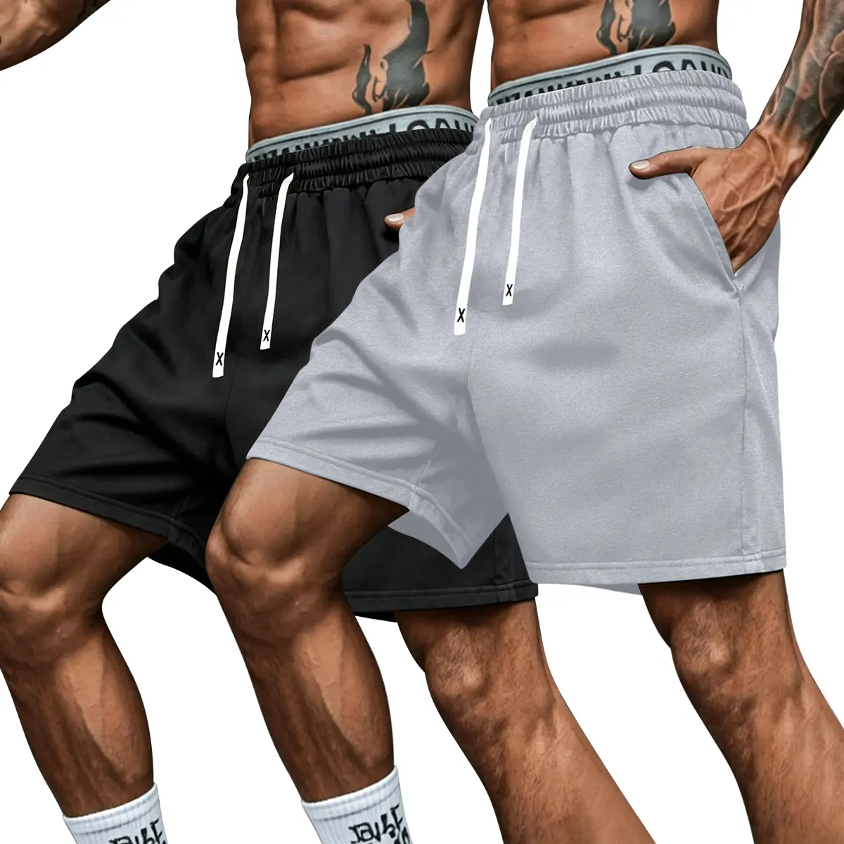 2-Pack New Summer Men's Solid Plain Shorts Regular Plus Sizes Casual Sports Elastic Waist Drawstring Short Pants