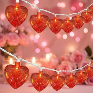 8.5Ft Red Heart String Lights,10 LED  Glitter Hearts Plug in Fairy Heart Shape Lights,Connectable Valentine's Day Decorations for Bedroom,Window,Wedding,Anniversary,Indoor Outdoor