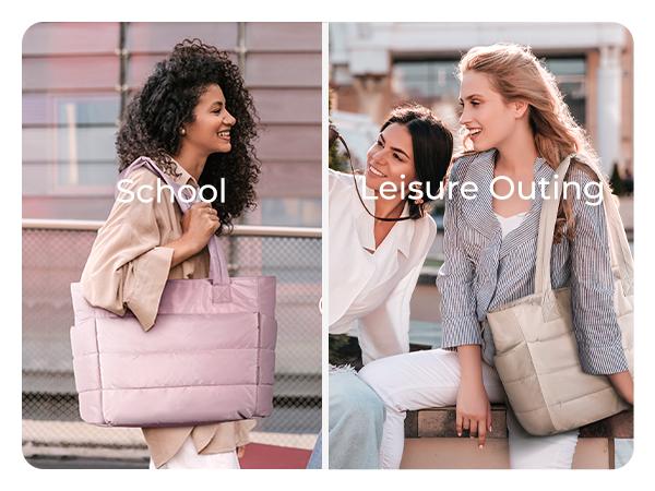 BAGSMART Lightweight Puffy Tote Bag with Compartments for Women, Quilted Shoulder Bag Handbag for Travel and Work Handbag for Travel and Work TikTokShopHolidayHaul