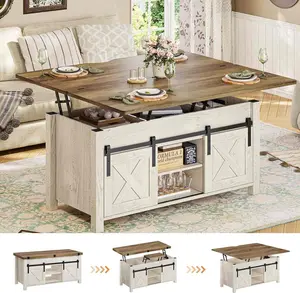 4 in 1 Multi-Function Lift Top Coffee Table with Storage and Hidden Compartment White
