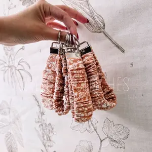 Handmade Scrunchie Keychain Fob - Peach Floral