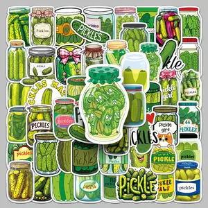 Cartoon Pickle Jar Pattern Sticker, 50pcs/set Waterproof Self Adhesive Decor Paper, Decor Sticker for Gift Greeting Card Water Bottle Laptop Phone, Screen Protector