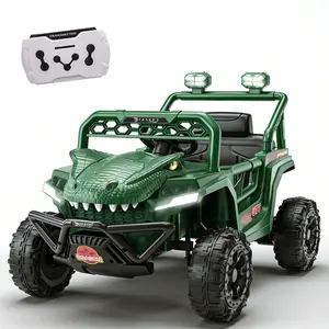12V Dinosaur Ride On Car for Kids 2-4 Years Old, Toddler Electric UTV with Remote Control, Dual Motor 2WD, 4-Wheel Suspension, Bluetooth Music, Power Display