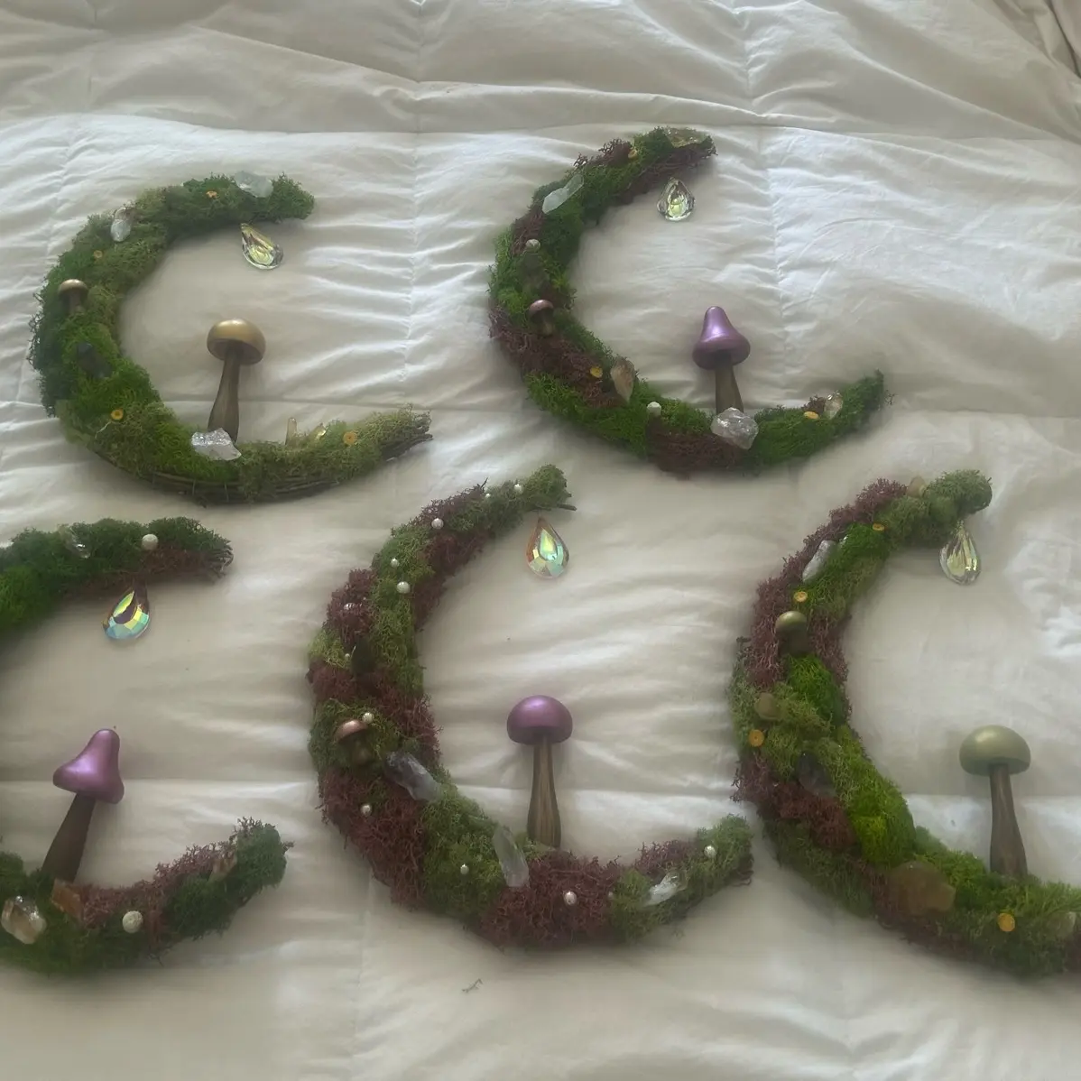 Magic crystal gold mushroom moon wreath! With crystals!