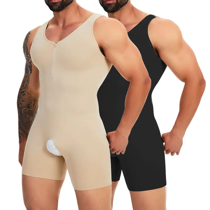CATTIBOR Men's Spandex Compression Bodysuit Shapewear - Open Crotch, 360° Boneless Breathable Sleeveless Full Body Shaper, Tummy Control Shaping Waistwear Menswear Underwear for All Seasons
