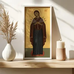 Our Lady of Sorrows Icon, Byzantine Catholic Wall Art No-Frame, Seven Swords Mary