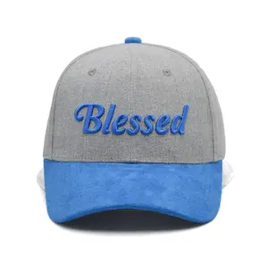 Christian hats-Blessed Hats 5 Panel Suede & Pure Cotton Cap with 3D Embroidered Blessed Logo & Jesus Face Back Design for Faithful Style
