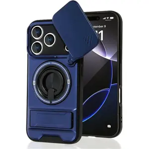 Magnetic Phone Case with Invisible Magnetic 360° Rotating O-Ring Stand, Camera Sliding Cover (Compatible with MagSafe)(Military Grade Drop Protection) Full Camera Lens Protector for iphone 17 pro max cases for men / 16 case /15/14/13/12/11/16E Pro Max