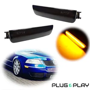 Front Amber/White Rear Red LED Car Bumper Side Marker Lights For Volkswagen Passat B5.5 2001 2002 2003 2004 2005 Turn Signal Lights,Replace OEM 3B0-941-071A 3B0-941-072A