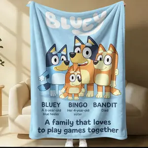 Bluey Pattern Throw Blanket for All Seasons, Cozy Decor for Bed, Sofa, Car, Great Gift Idea, Single-Sided Print Design