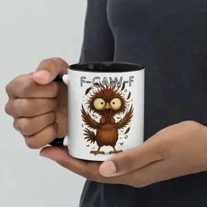 BNB – Funny F-CAW-F Brown Chicken Mug with Color Inside 11oz Ceramic Mug, Humor Accent Coffee Cup Gifts for Besties Coworker Colleague Workmates on Birthday Thanksgiving Christmas, Hilarious Office or Home Office Drinkware Reusable And Washable Coffee Cup