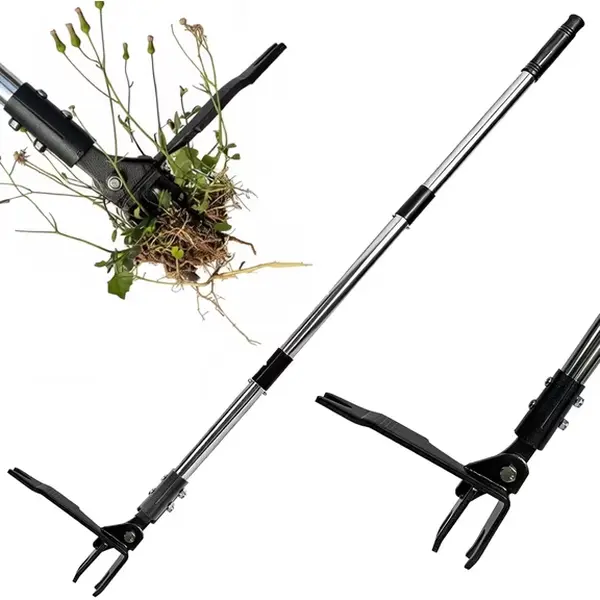 Heavy-Duty Stand-Up Weed Puller, Garden Cleaning Tool with Long Ergonomic Handle and Steel Root Removal Claws