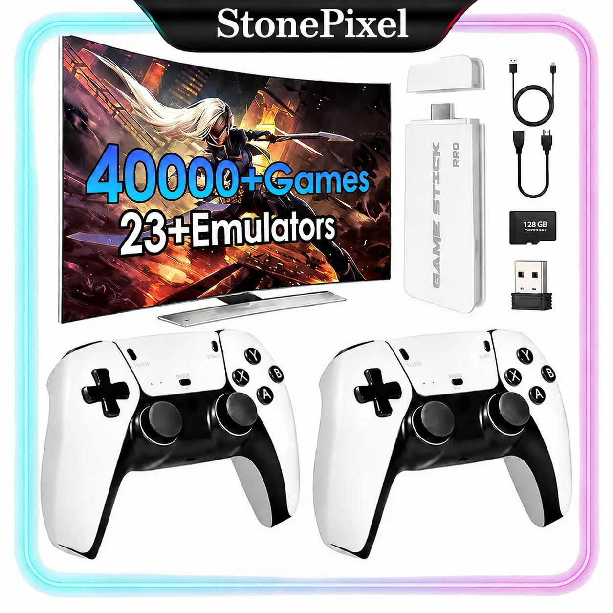 M15 Plus Retro Game Stick USB - 2026 Plug & Play Home Video Game Console, 2 Wireless Button Controllers, Cool Gadgets Vintage Gadgets Unique Gifts for Man Mens Gifts for Adults (Birthday, Holiday Parties) Compatible with TV/PC/Monitor, Retro Games, 2 Cont