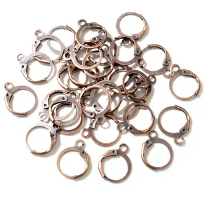 14x12mm 30pcs  Antique Copper Colors Plated Brass French Earring Hooks Wire Settings Base Whole Sale-Y2-21
