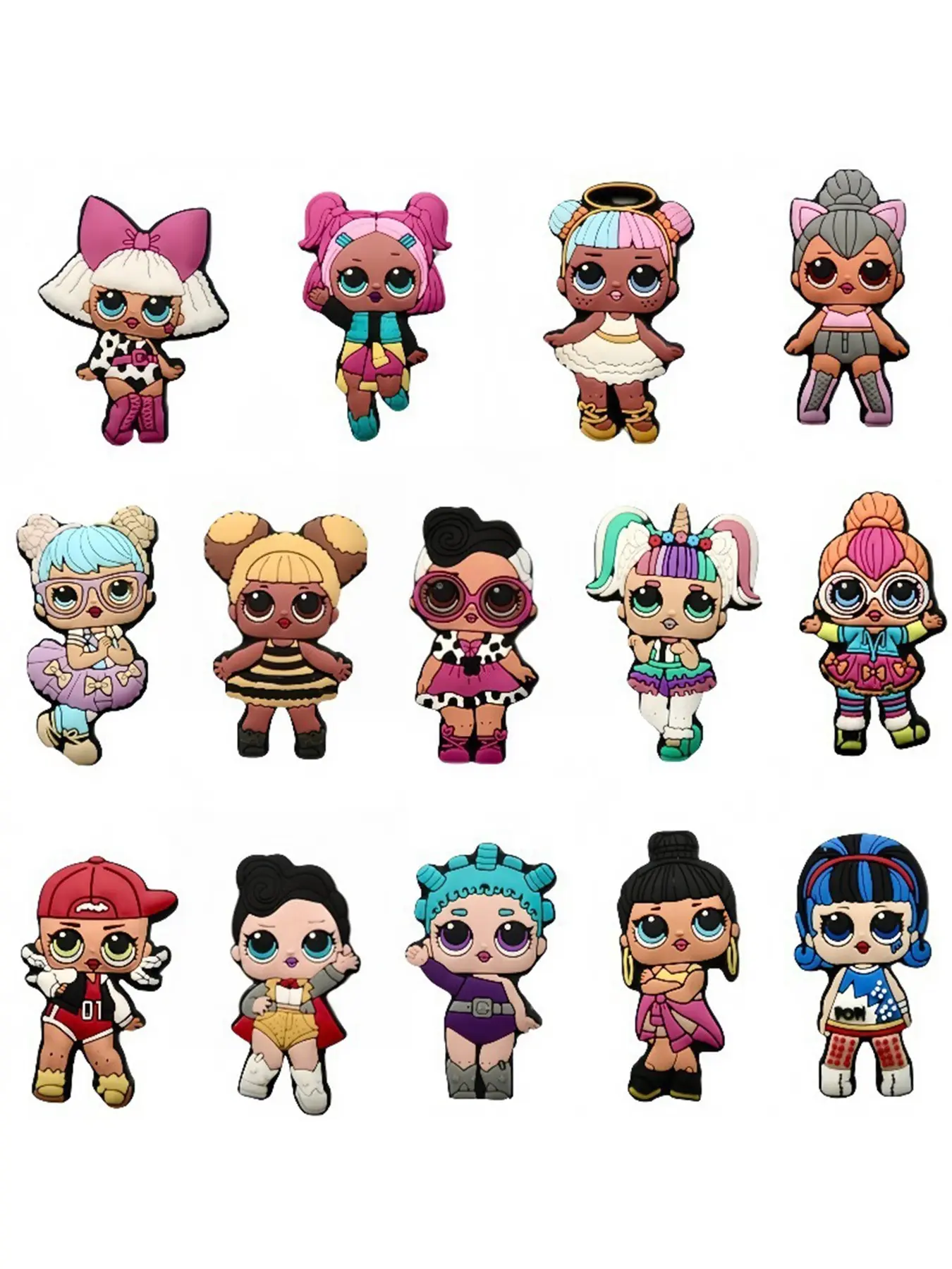 14pcs Cartoon Hidden Cute Unique Doll Silicone PVC Footwear Shoe Charms, Garden Shoe Decorations, Soft Rubber Shoe Clips, Holiday Party Gifts, Shoe Embellishments, Decorative Shoe Accessories, Shoe Charms Set