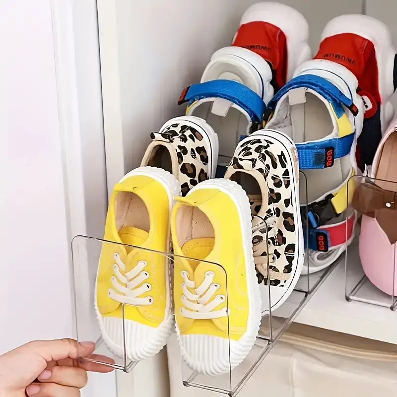 [1pc Acrylic Shoe Rack] 1pc Transparent Acrylic 4-Lattice Shoes Storage Organiser Rack for Children | Baby Shoe Rack Shoe Rack for Kids Shoe Organizer for Children Shoe Storage System Clear Shoe Rack