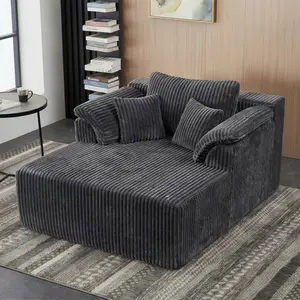 Oversized Chaise Lounge Sofa Chair Indoor, Modern Corduroy Sleeper Sofa Cloud Couch with 3 Soft Pillows, Comfy Single Seat Floor Sofa for Living Room Apartment Office