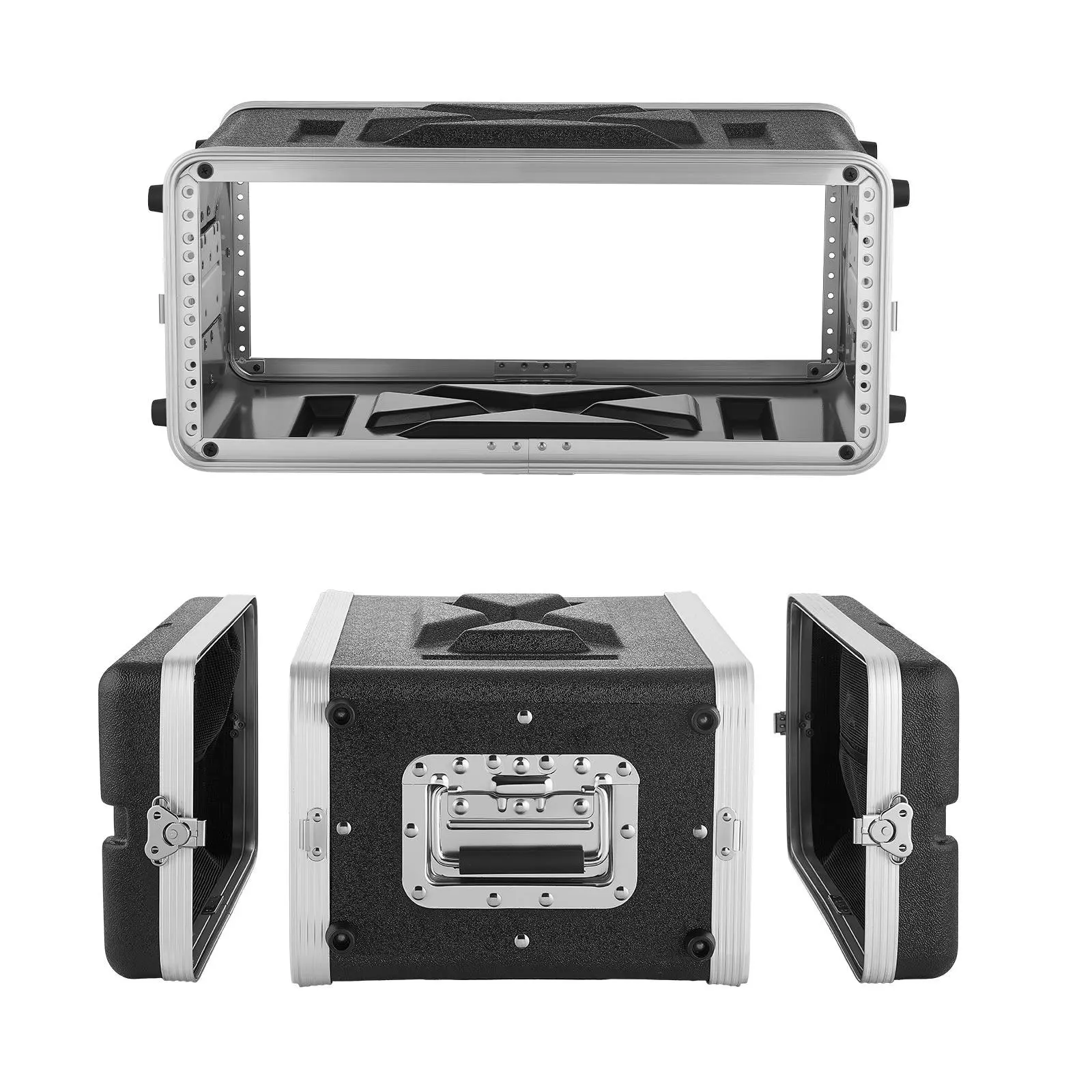 VEVOR 4U Rack Case, 14in Depth ABS Shell, Shallow Server Rack Cabinet with Recessed Twist Latches, Detachable Front & Back Covers, Easy Installation, 11.4in Internal Depth for Amplifiers