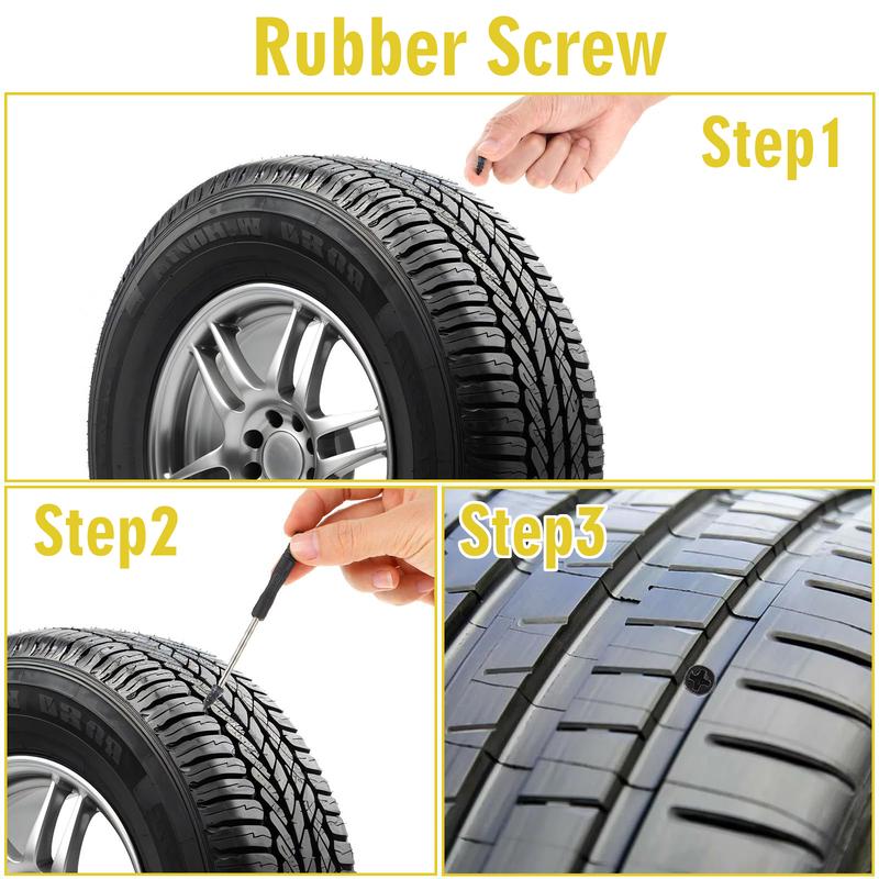 60PCS Tire Repair Rubber Nails Kit with 2 Sizes for Car/Motorcycle/Truck/Tractor, Fast Self-service Screw Rubber Nail Vacuum Tire Puncture Repair Tool