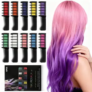 10 PCS Multi-Color Washable Hair Chalk Comb Set – Non-Toxic & Baby-Safe Temporary DIY Hair Color for Kids, Gentle on Scalp & No Hair Damage, Easy to Apply/Clean & No Stain – Perfect for Birthday Parties, Cosplay, Festival Celebrations & DIY Dress-Up