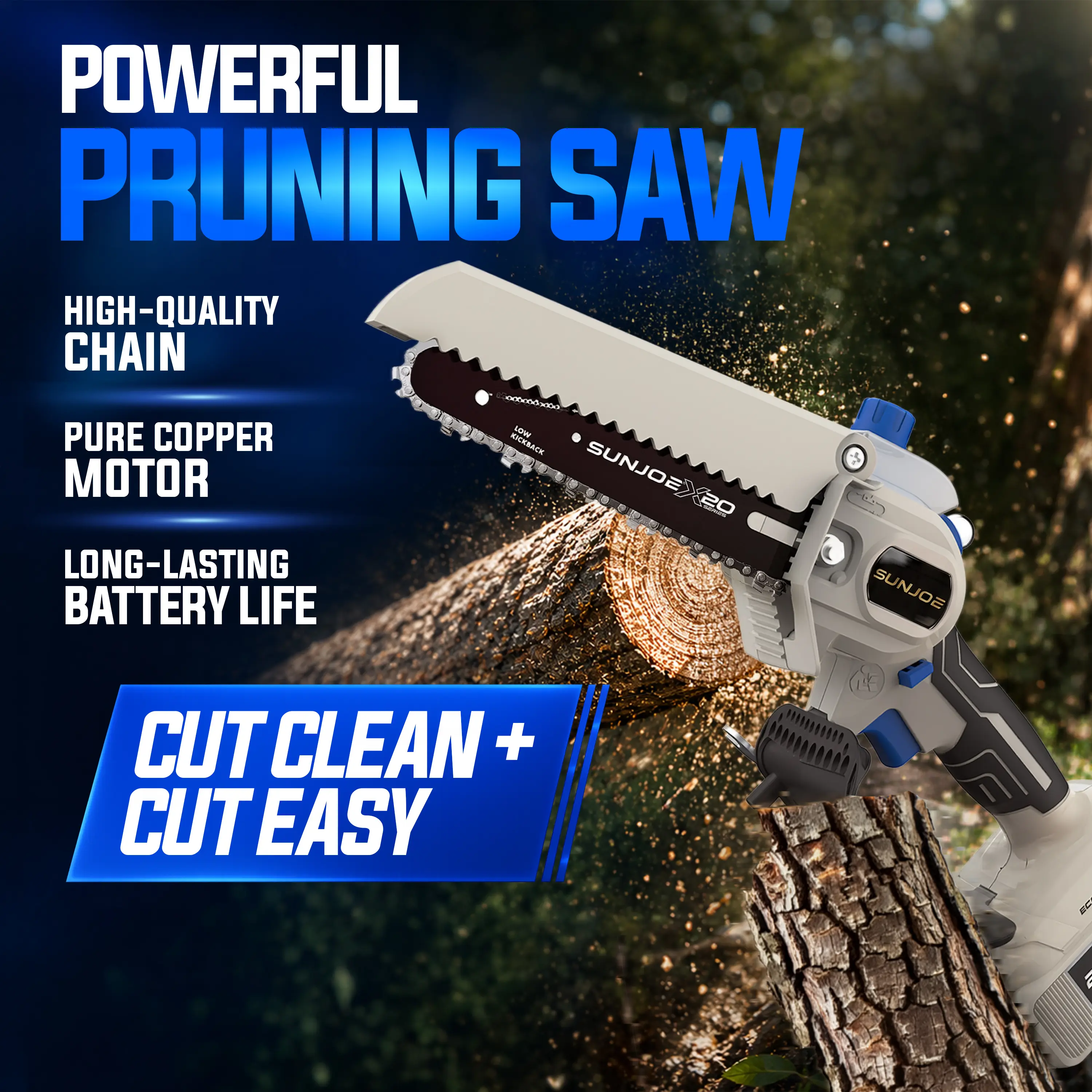 Sun Joe Mini Chainsaw 6-Inch Cordless -Lightweight One-Handed Electric Pruning Saw for Men & Women, Seniors, Gardening, Camping, Firewood - Replacement Chain + Charger + Oil + Gloves + Hardshell Case Included | Gift Idea