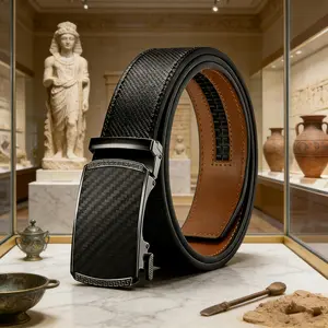 Men's Premium Leather Belt - Automatic Ratchet Buckle, No-Hole Design, Genuine Cowhide - Dress & Casual Wear - Perfect Gift for Him