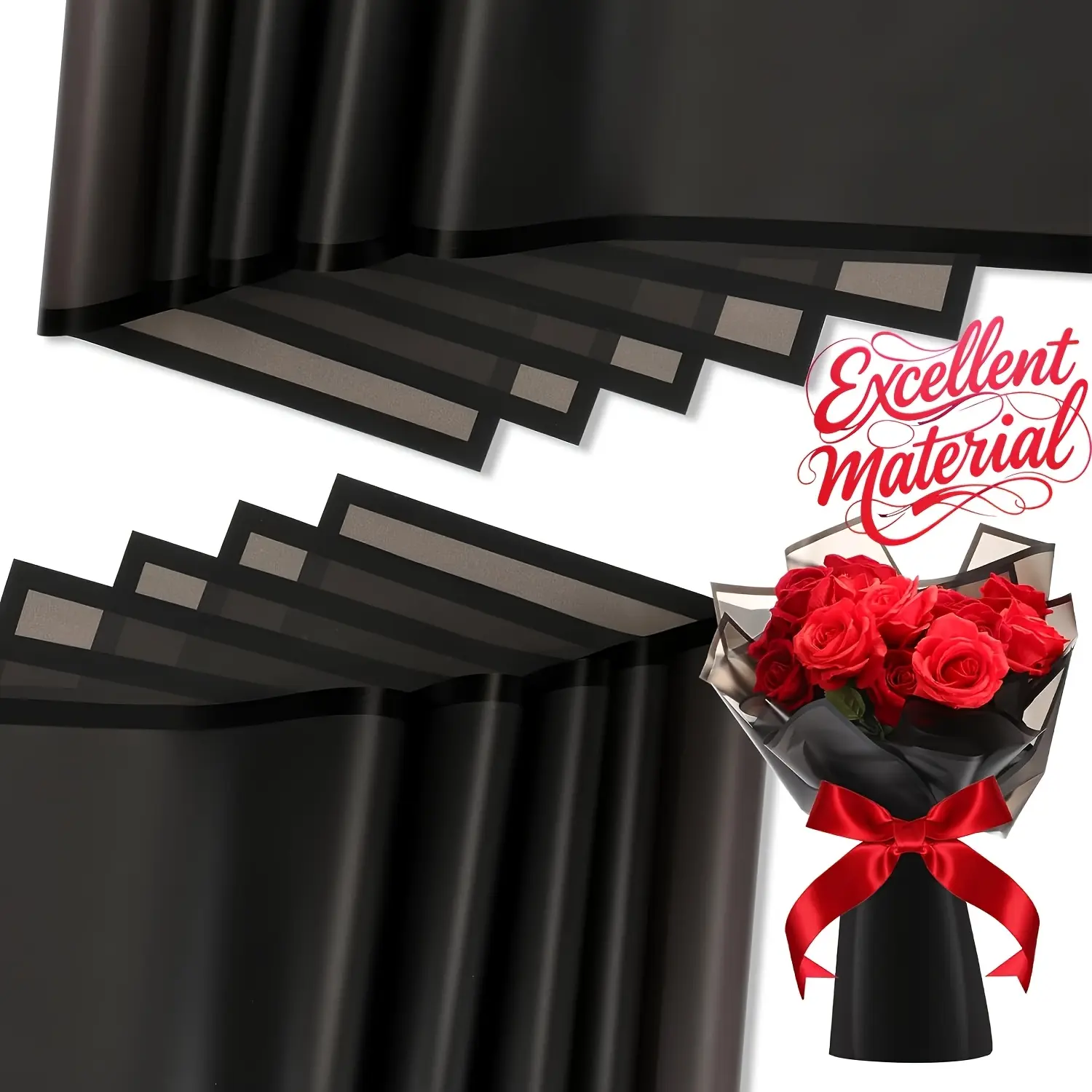 20PCS Black Edge Valentine's Day Floral Wrapping Paper (22.8x22.8IN) - Florist Supplies for Bouquet Wrapping, DIY Box, Wedding Gifts, Wrappingpaper