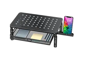 Monitor Stand Riser with Metal Mesh Drawer, Height Adjustable, Phone Holder for Computer, Laptop, Printer, Notebook