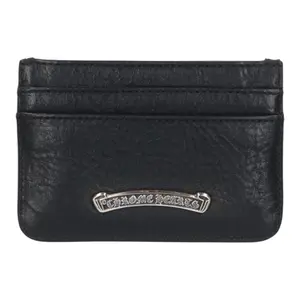 Men's Chrome Hearts Scroll Logo Leather Card Holder, Black and Silver Wallets