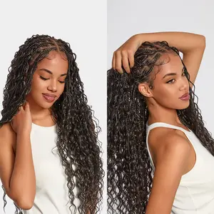 [Special Deal] Frodio Veralux™ Fiber Full Lace Boho Braids Synthetic Box Braid Wig – Grid-Part Top with Mixed Boho Curls #summervibes