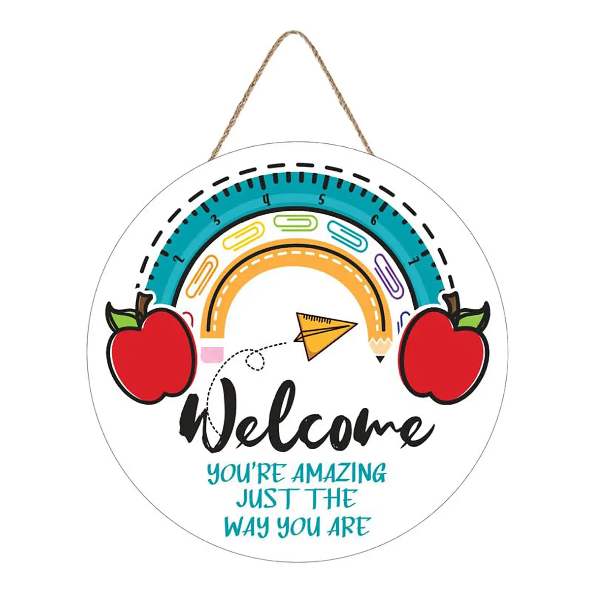 Welcome You Are Amazing Just The Way You Are Door Hanger Classroom Sign for Kids Playing Room Nursery Wood Sign Home Hanger Colorful Wooden Sign Rainbow Wall Sign 12 x 12 Inch