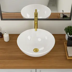 Logmey 16" Round Bathroom Sink 16x16 Small White Vessel Sink Modern Above Counter Porcelain Ceramic Vessel Vanity Sink Bowl for Bathroom