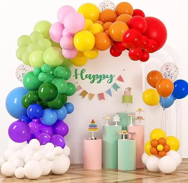 Rainbow Balloons Garland Arch Kit 129pcs Assorted Colors Latex Balloons for Birthday Baby Shower Decorations Easy Setup Indoor Outdoor Use