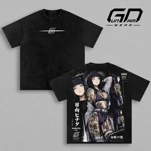 Hinata Hyuga Naruto Tee – Hinata Hyuga Vintage Washed T-Shirt, Japanese Irezumi Tattoo, Gothic Dark Fantasy Blackwork, Byakugan Princess, Hyuga Clan Anime Manga Graphic Tee, Heavy Cotton Unisex Oversized Streetwear Top