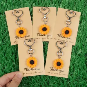 5pcs Thank You Sunflower Keychain Gift, Pocket Hug, Fashion Sunflower Keychain Gift, Thank You Gift, Perfect Sunflower Keychain Gift For Friends And Family, Keychain For Bags