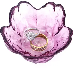 Amethyst Flower Ring Dish Jewelry Tray, Decorative Glass Trinket Dish, Modern Accent Tray for Vanity