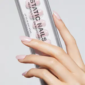 Static Nails Like-Acrylic Reusable Pop-On Manicures - Glazed Pink Round - The Better, Long-Lasting Alternative to Gels, Dips, Acrylics, and Press-On Nails