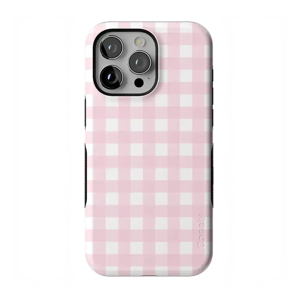 Casely iPhone 15 Pro Case | Sunday Best | Pink Plaid | Bold Protective Design | Compatible with MagSafe